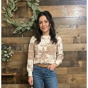 Liz Claiborne Womens Petite Floral Metallic Knit Pullover Sweater, size S